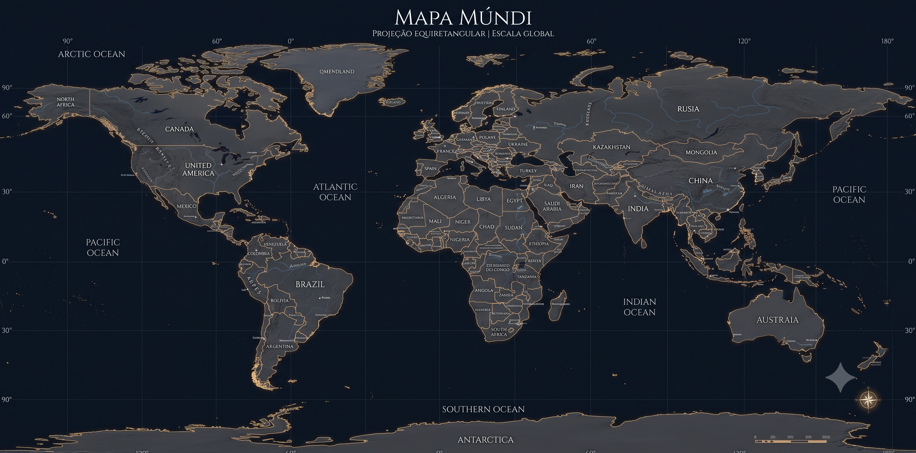 Mapa-múndi com a rota da viagem da família